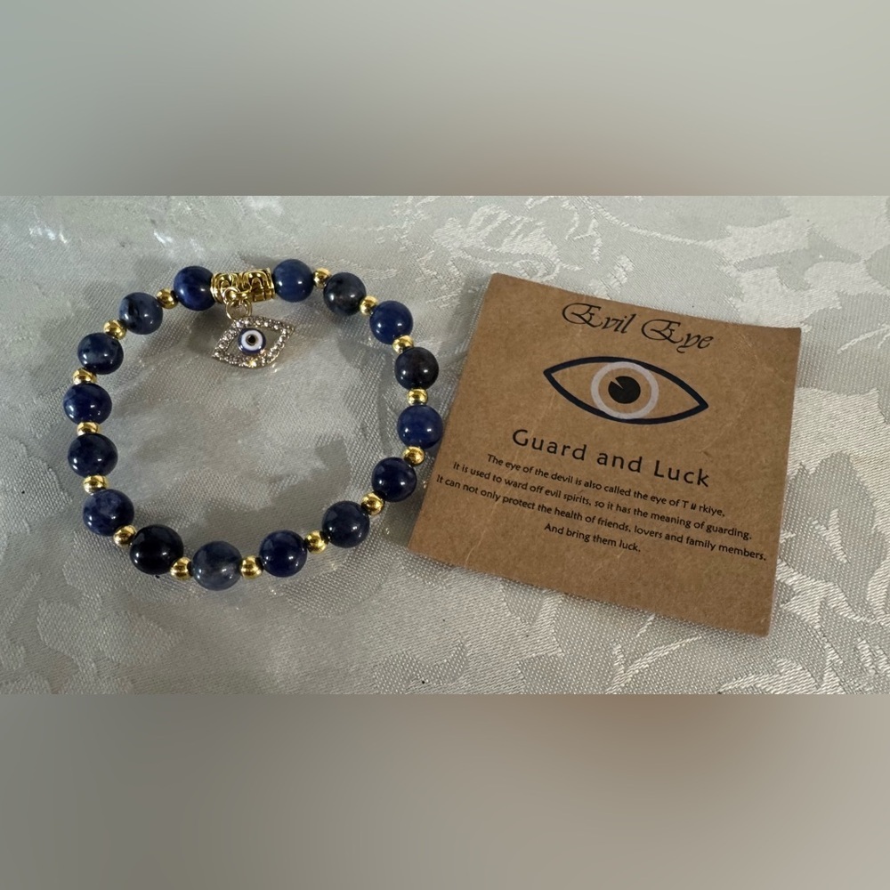 Evil Eye Blue and Gold Beaded Bracelet